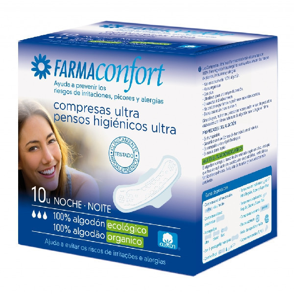 COMPRESAS ULTRAFINAS 100% ALGODON NOCHE ALAS 10 U