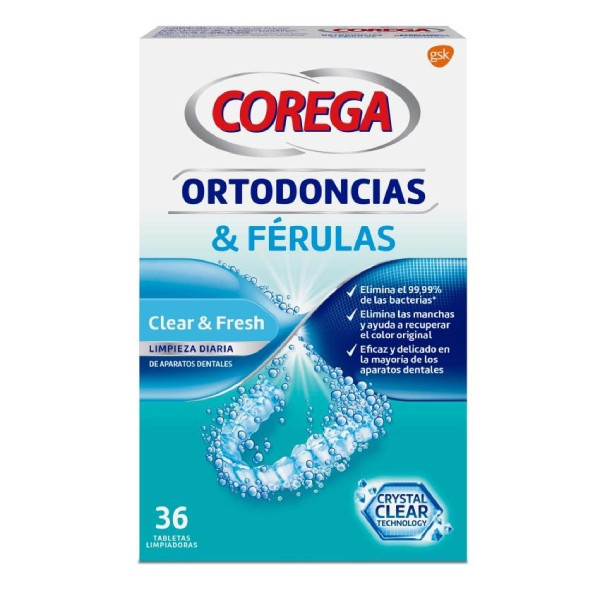 COREGA ORTODONCIAS Y FÉRULAS 36 TABLETAS LIMPIADORAS